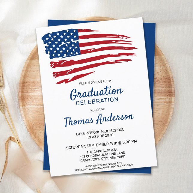 Patriotic Flag Red White Blue Military Graduation Invitation (Creator Uploaded)