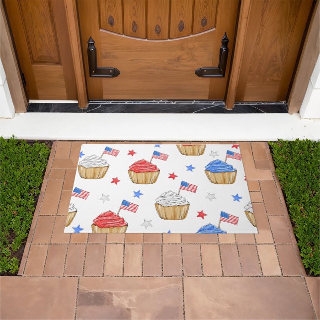 Patriotic Flag Star Cupcake Red White Blue  Doormat (Outdoor)