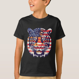 Patriotic Flag Tiger 4th Of July Funny Animal Face T-Shirt