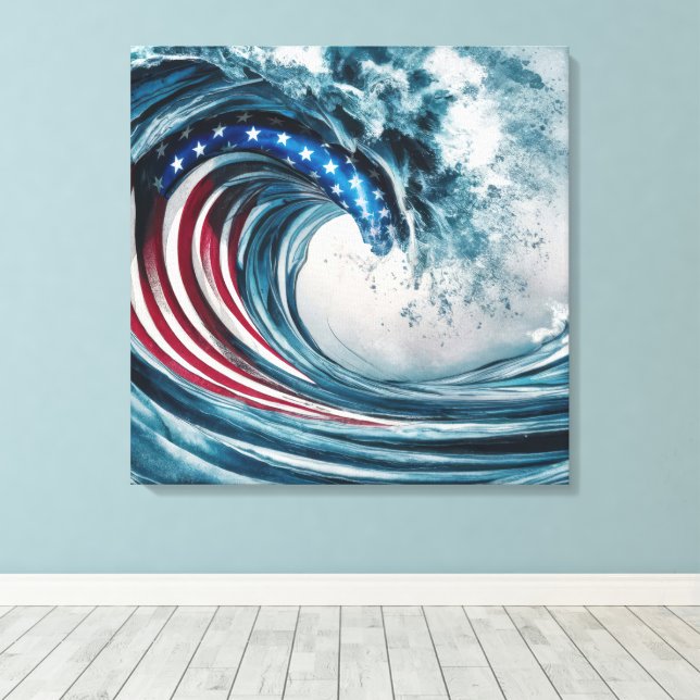 Patriotic Flag Wave Canvas Print (Insitu(Wood Floor))