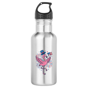 Patriotic Flamingo Fireworks Vector Design_1 532 Ml Water Bottle