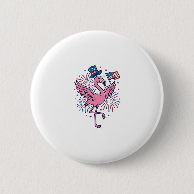 Patriotic Flamingo Fireworks Vector Design_1 6 Cm Round Badge (Front)