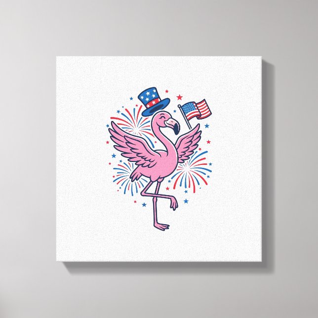 Patriotic Flamingo Fireworks Vector Design_1 Canvas Print (Front)