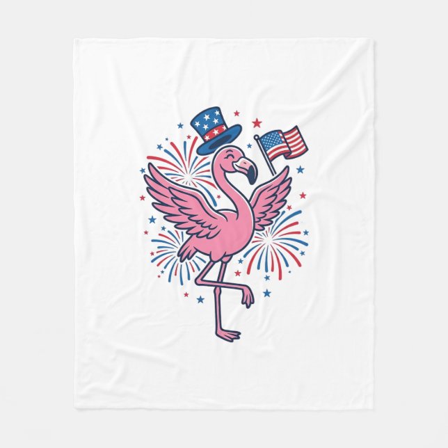 Patriotic Flamingo Fireworks Vector Design_1 Fleece Blanket (Front)