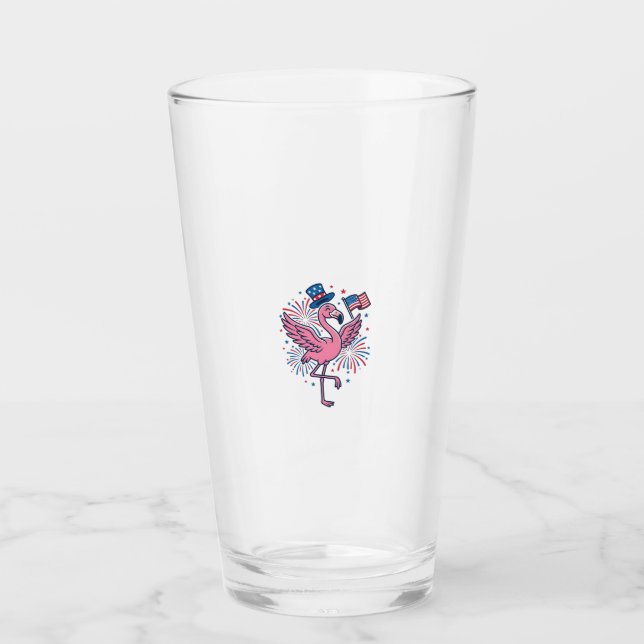 Patriotic Flamingo Fireworks Vector Design_1 Glass (Front)