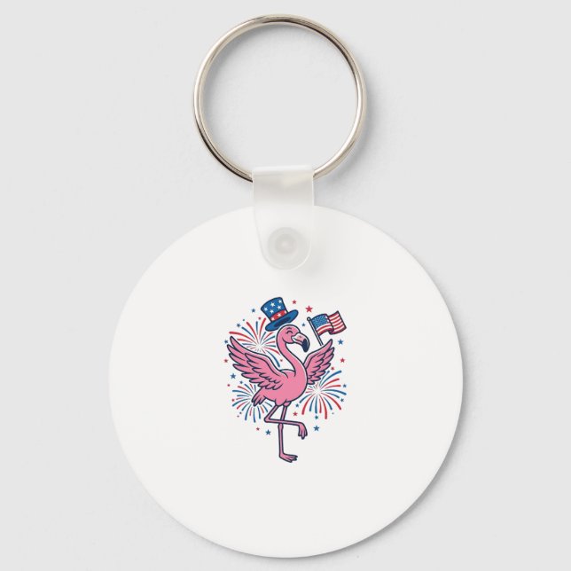 Patriotic Flamingo Fireworks Vector Design_1 Key Ring (Front)