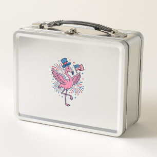Patriotic Flamingo Fireworks Vector Design_1 Metal Lunch Box