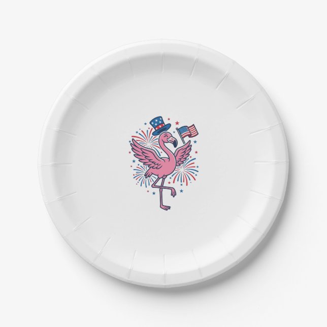 Patriotic Flamingo Fireworks Vector Design_1 Paper Plate (Front)