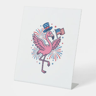 Patriotic Flamingo Fireworks Vector Design_1 Pedestal Sign