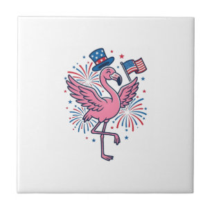Patriotic Flamingo Fireworks Vector Design_1 Tile
