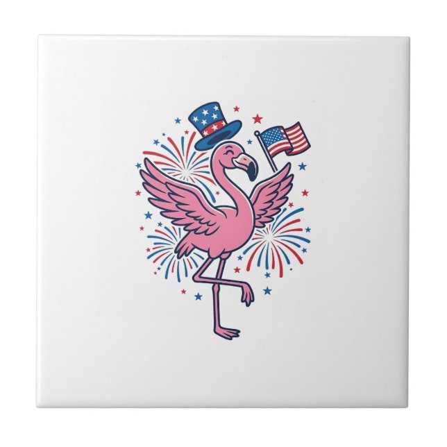 Patriotic Flamingo Fireworks Vector Design_1 Tile (Front)