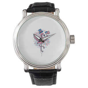 Patriotic Flamingo Fireworks Vector Design_1 Watch
