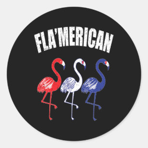 Patriotic Flamingo Red White Blue July 4th Indepen Classic Round Sticker