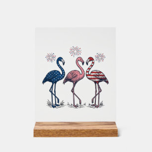 Patriotic Flamingo Trio Vintage Engraving Design_1 Acrylic Sign