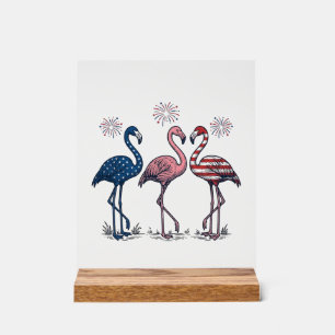 Patriotic Flamingo Trio Vintage Engraving Design_1 Acrylic Sign