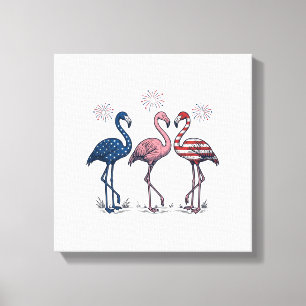 Patriotic Flamingo Trio Vintage Engraving Design_1 Canvas Print