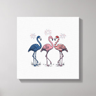 Patriotic Flamingo Trio Vintage Engraving Design_1 Canvas Print