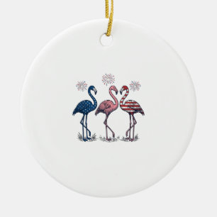 Patriotic Flamingo Trio Vintage Engraving Design_1 Ceramic Tree Decoration