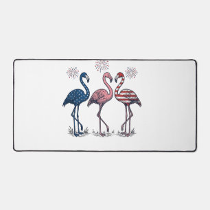 Patriotic Flamingo Trio Vintage Engraving Design_1 Desk Mat