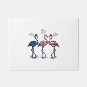 Patriotic Flamingo Trio Vintage Engraving Design_1 Doormat