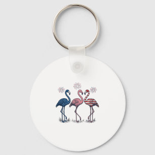 Patriotic Flamingo Trio Vintage Engraving Design_1 Key Ring