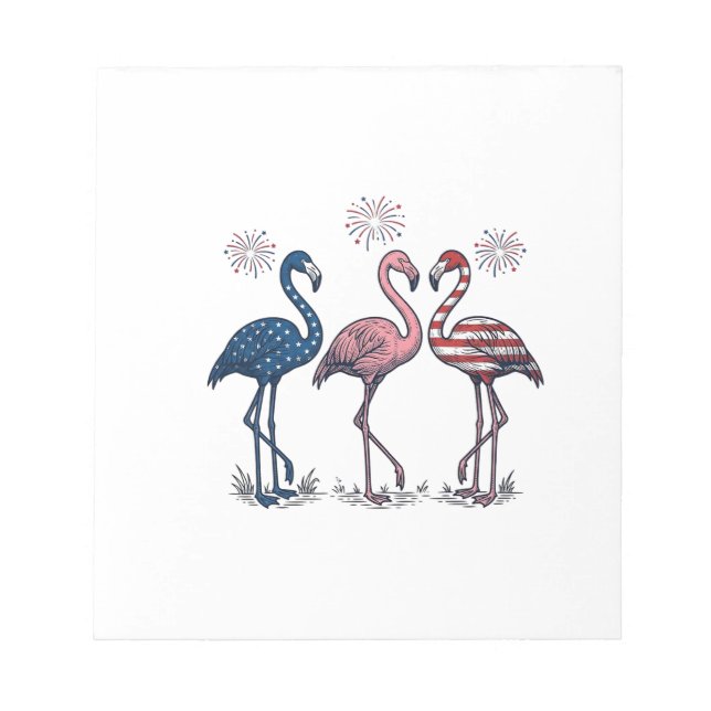 Patriotic Flamingo Trio Vintage Engraving Design_1 Notepad (Front)