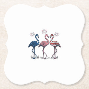 Patriotic Flamingo Trio Vintage Engraving Design_1 Paper Coaster