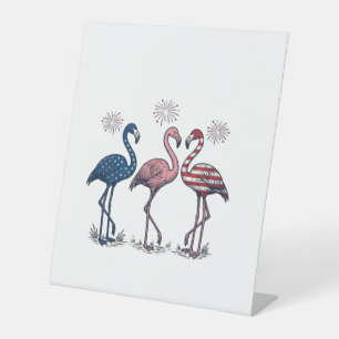 Patriotic Flamingo Trio Vintage Engraving Design_1 Pedestal Sign