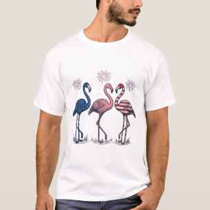 Patriotic Flamingo Trio Vintage Engraving Design_1 T-Shirt