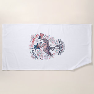 Patriotic Flamingo Vintage Engraving Shirt Design_ Beach Towel