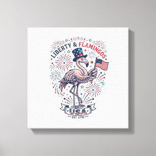 Patriotic Flamingo Vintage Engraving Shirt Design_ Canvas Print