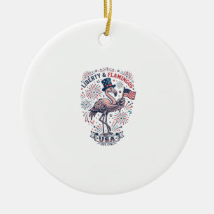 Patriotic Flamingo Vintage Engraving Shirt Design_ Ceramic Tree Decoration