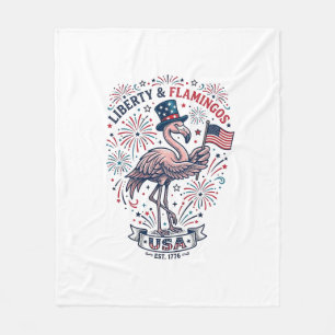 Patriotic Flamingo Vintage Engraving Shirt Design_ Fleece Blanket