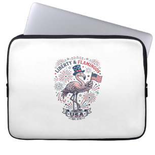 Patriotic Flamingo Vintage Engraving Shirt Design_ Laptop Sleeve