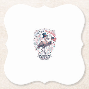 Patriotic Flamingo Vintage Engraving Shirt Design_ Paper Coaster