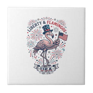 Patriotic Flamingo Vintage Engraving Shirt Design_ Tile