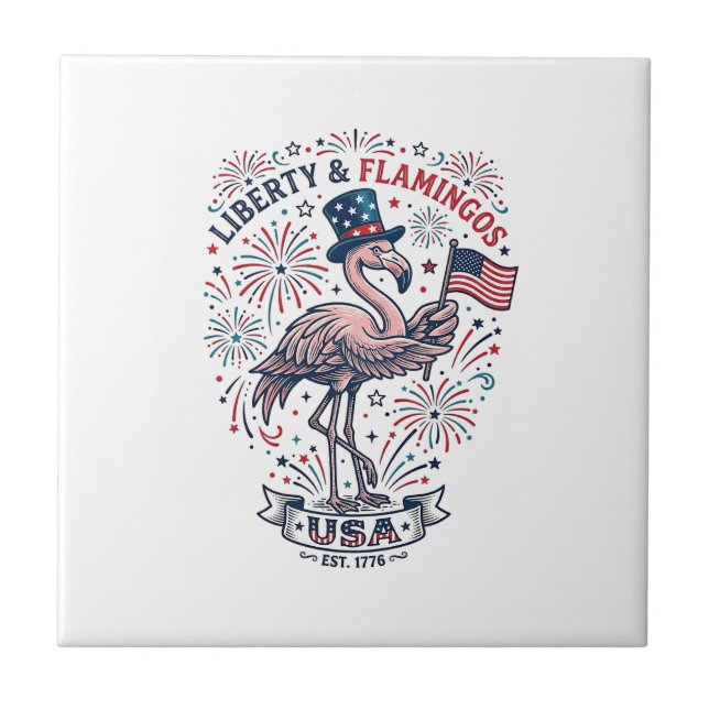 Patriotic Flamingo Vintage Engraving Shirt Design_ Tile (Front)
