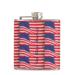 Patriotic Flask, God Bless America, American Flags Hip Flask