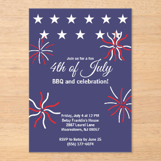 Patriotic Flat Graphic 4th of July Acrylic Invitations
