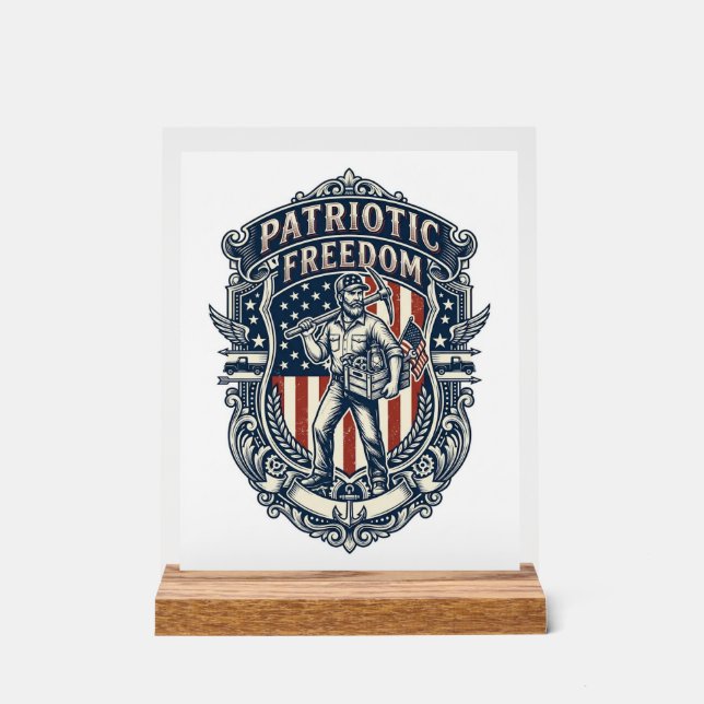 Patriotic Flea Market Picker Vector Graphic Tee Acrylic Sign (Front)