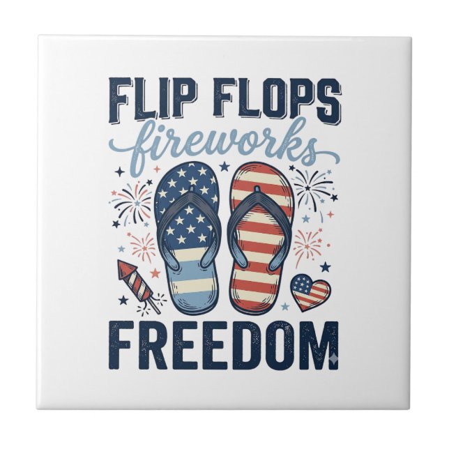 Patriotic Flip Flops Fireworks Freedom Shirt Desig Tile (Front)