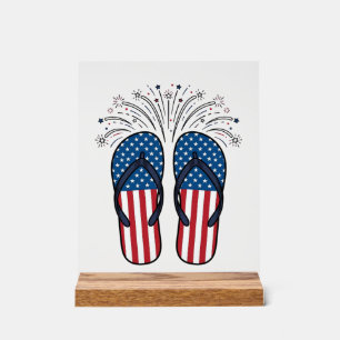 Patriotic Flip Flops Fireworks Summer Shirt Design Acrylic Sign