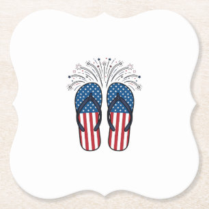 Patriotic Flip Flops Fireworks Summer Shirt Design Paper Coaster