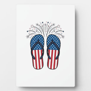 Patriotic Flip Flops Fireworks Summer Shirt Design Plaque