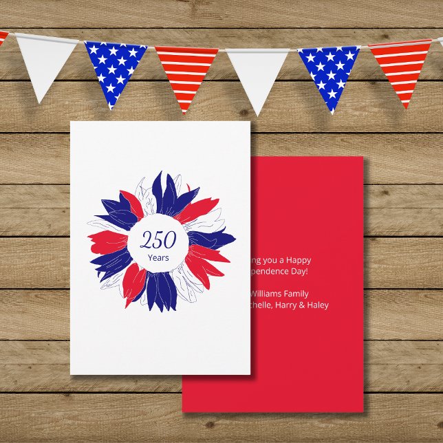 Patriotic Floral 4th of July USA 250 Anniversary Holiday Card (Creator Uploaded)