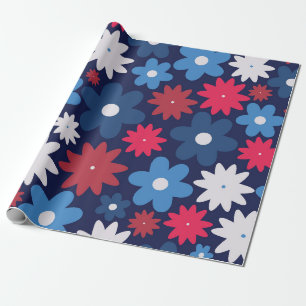 Patriotic Floral Celebration Wrapping Paper