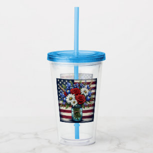 Patriotic, floral distressed American Acrylic Tumbler