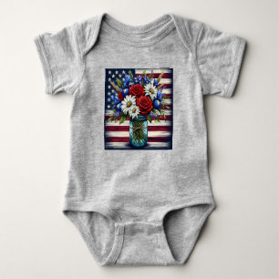 Patriotic, floral distressed American Baby Bodysuit