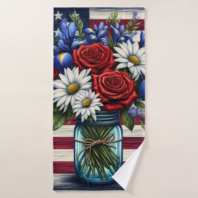 Patriotic, floral distressed American Bath Towel (Bath Towel)