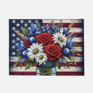 Patriotic, floral distressed American Doormat
